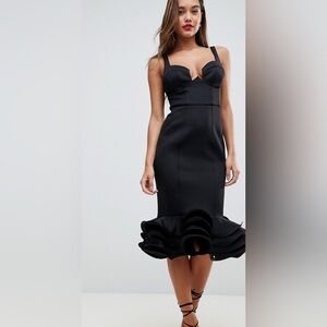 ASOS Black Premium Cupped Flippy Pephem Midi Dress sz 4